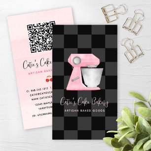 Bäckereimischer Rosé Schwarz Kariert QR-Code Visitenkarte