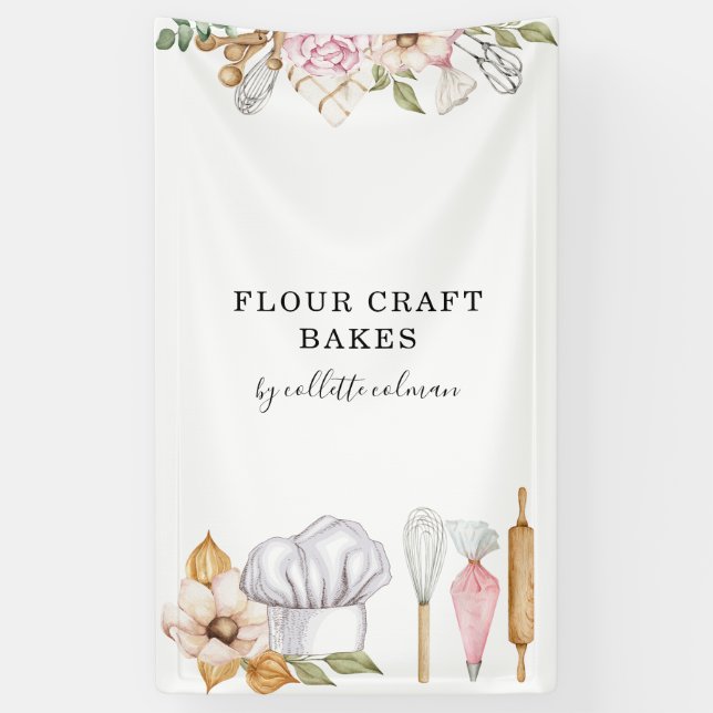 Bäckereimittel Koch Wasserfarben Backwerkzeuge Banner (Vertikal)
