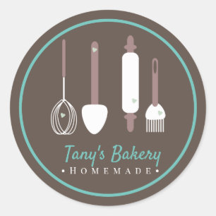 Bäckerutensilien Torte Logo Hausgemachte Bäckerei Runder Aufkleber