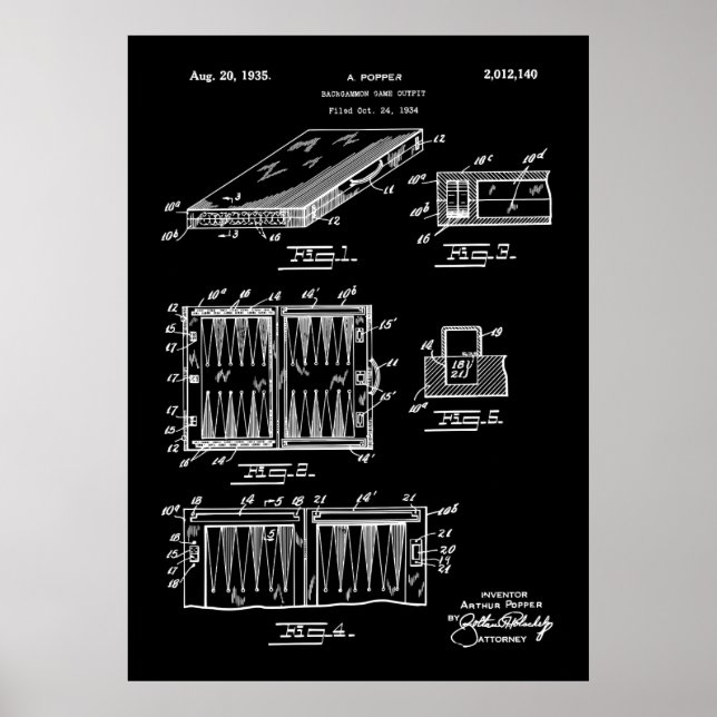 Backgammon Game 1935 Patent Poster (Vorne)