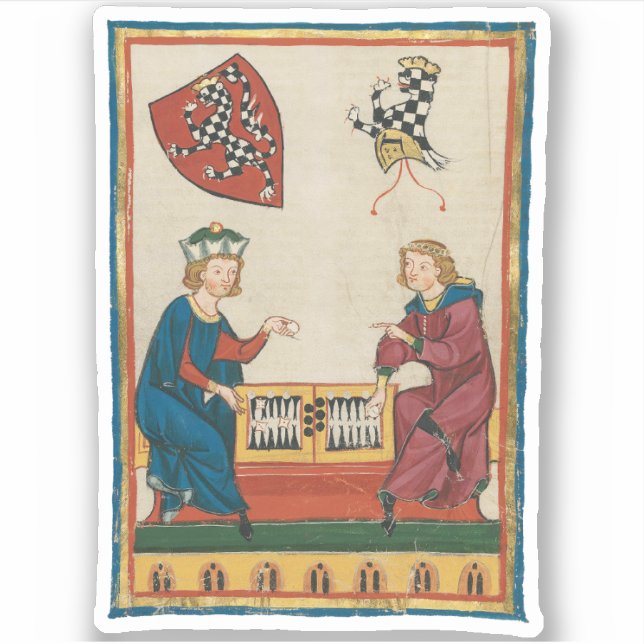 Backgammon Game, mittelalterliche Kunst des 14. Ja Aufkleber (Vorderseite)