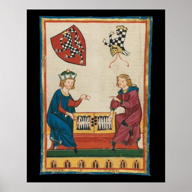 Backgammon Game, mittelalterliche Kunst des 14. Ja Poster (Vorne)