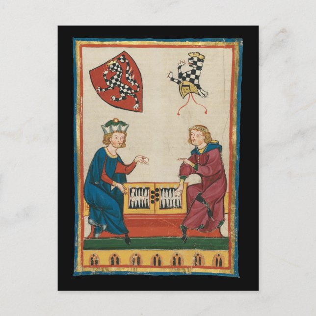 Backgammon Game, mittelalterliche Kunst des 14. Ja Postkarte (Vorderseite)