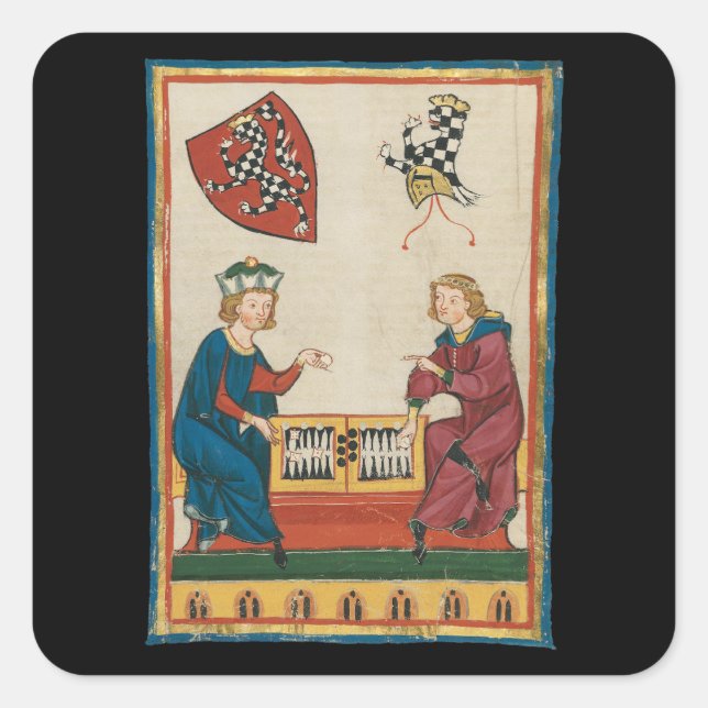 Backgammon Game, mittelalterliche Kunst des 14. Ja Quadratischer Aufkleber (Vorderseite)