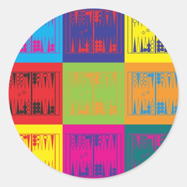 Backgammon-Pop-Kunst Runder Aufkleber (Vorderseite)