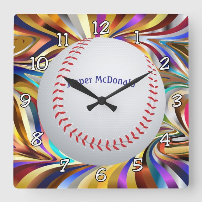 Background-Foto für viele Farben im Baseball perso Quadratische Wanduhr (Vorderseite)