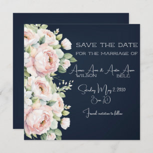 Background Wedding Pink Peonies Navy Save The Date