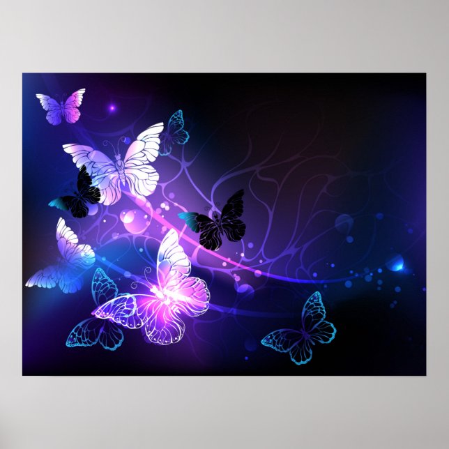 Background with Night Butterflies Poster (Vorne)