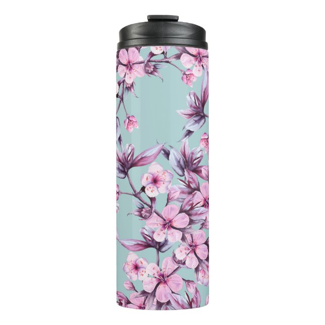 Background Zweig mit rosa Kirsche Blume. Seamle Thermosbecher (Vorderseite)