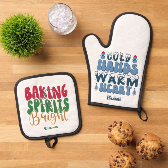 Backgummi Bright & Cold Hands Warm Herz Xmas Ofenhandschuh & Topflappen-Set (Oben Unten)