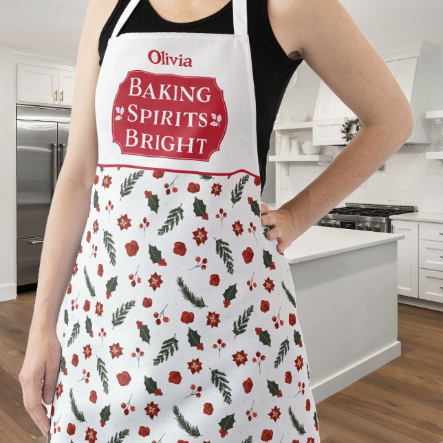 Backgummi Helle Mit Monogramm Weihnachten Schürze (Baking Spirits Bright Holiday Baking Apron with name. Bake and cook in your new favorite apron.)