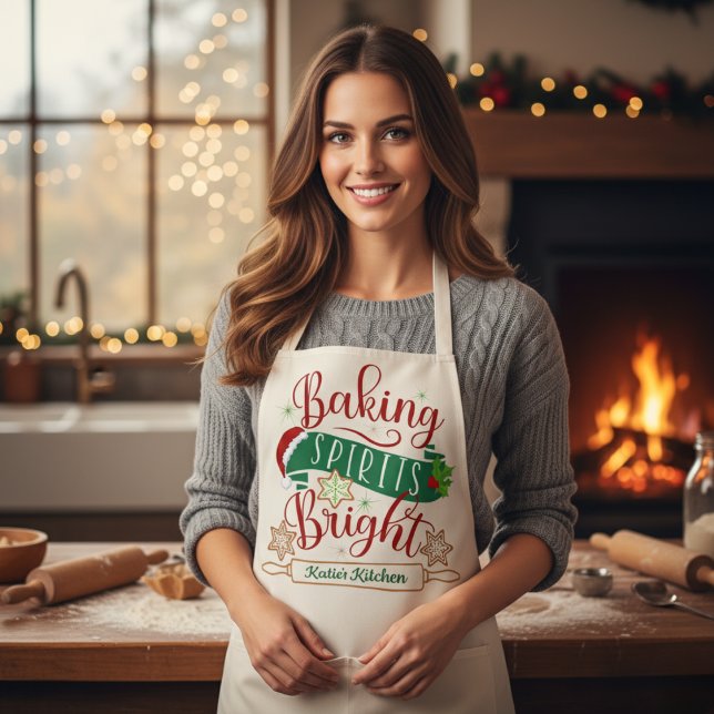 Backgummi Helle Personalisierte Weihnachten Schürze (Baking Spirits Bright Personalized Christmas Apron - Perfect for the Christmas Holidays!)