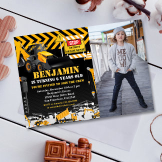 Backhoe Bau Geburtstagspartei Foto Einladung