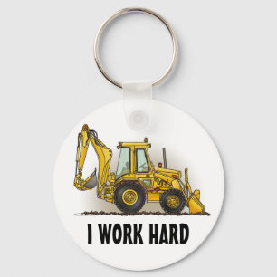 Backhoe Key Chain I Work Hard Schlüsselanhänger