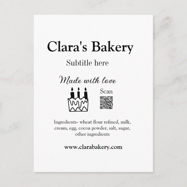 Backkuchen mit Zutaten aus Liebe q r Postkarte (Vorderseite)