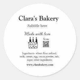 Backkuchen mit Zutaten aus Liebe q r Runder Aufkleber