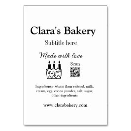 Backkuchen mit Zutaten aus Liebe q r Tischnummer