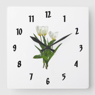 Backlit White Tulips Quadratische Wanduhr