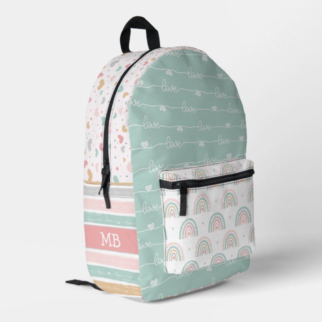 Backpack für Patchwork Hearts Rainbow Girls Bedruckter Rucksack (Rückseitige Ecke links)