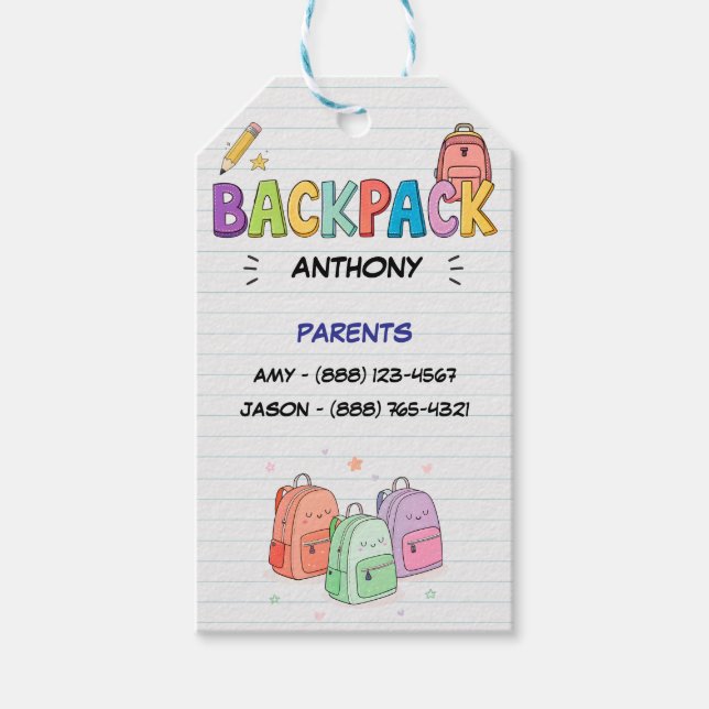 Backpack Segen mit Mutterinformation Geschenkanhänger (Vorderseite)