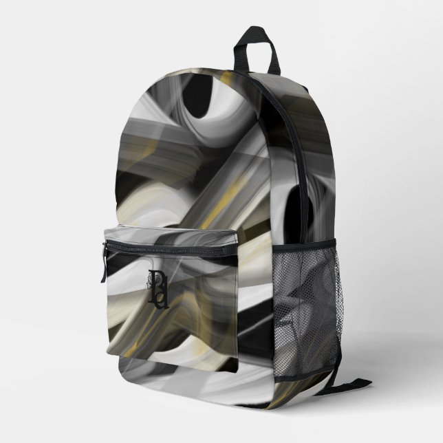 Backpack Trend Abstrakt Art Schwarz-weiß Gold Bedruckter Rucksack (Rückseitige Ecke Rechts)
