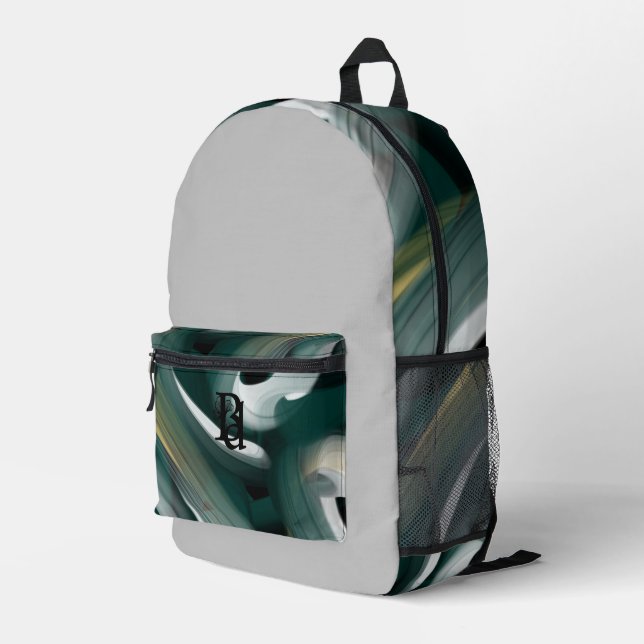 Backpack Trend Abstrakt Art Schwarz-weiß grün Bedruckter Rucksack (Rückseitige Ecke Rechts)