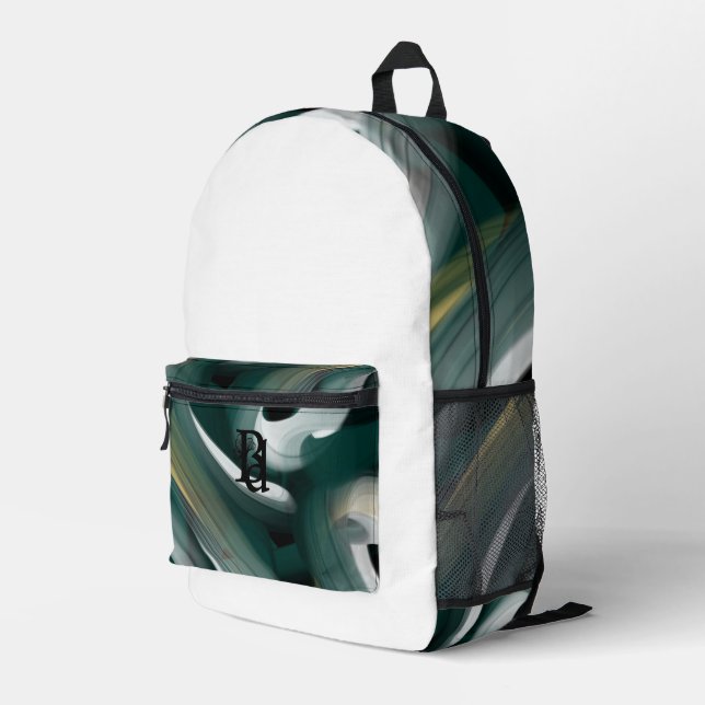 Backpack Trend Abstrakt Art Schwarz-weiß grün Bedruckter Rucksack (Rückseitige Ecke Rechts)