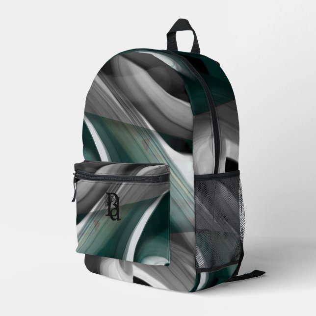 Backpack Trend Abstrakt Art Schwarz-weiß grün Bedruckter Rucksack (Rückseitige Ecke Rechts)