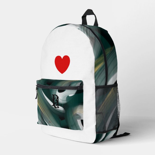 Backpack Trend Abstrakt Art Schwarz-weiß grün Bedruckter Rucksack (Rückseitige Ecke Rechts)