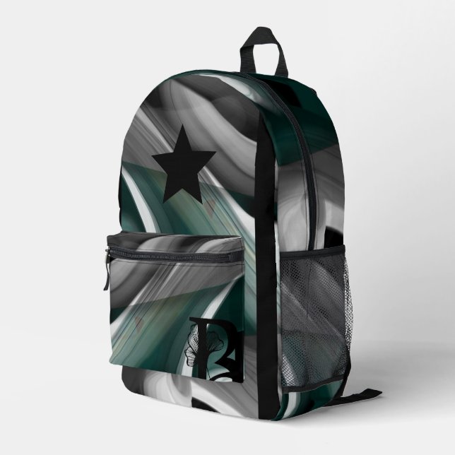Backpack Trend Abstrakt Art Schwarz-weiß grün Bedruckter Rucksack (Rückseitige Ecke Rechts)