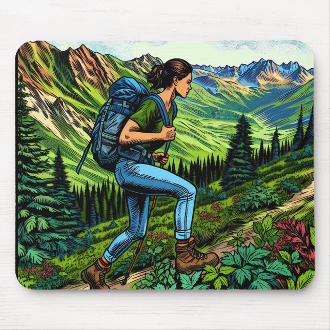 Backpacker Girl Wandern auf dem Weg Mousepad (Vorne)