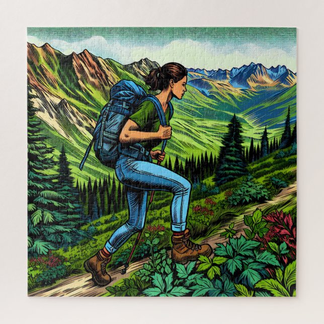 Backpacker Girl Wandern auf dem Weg Puzzle (Vertikal)