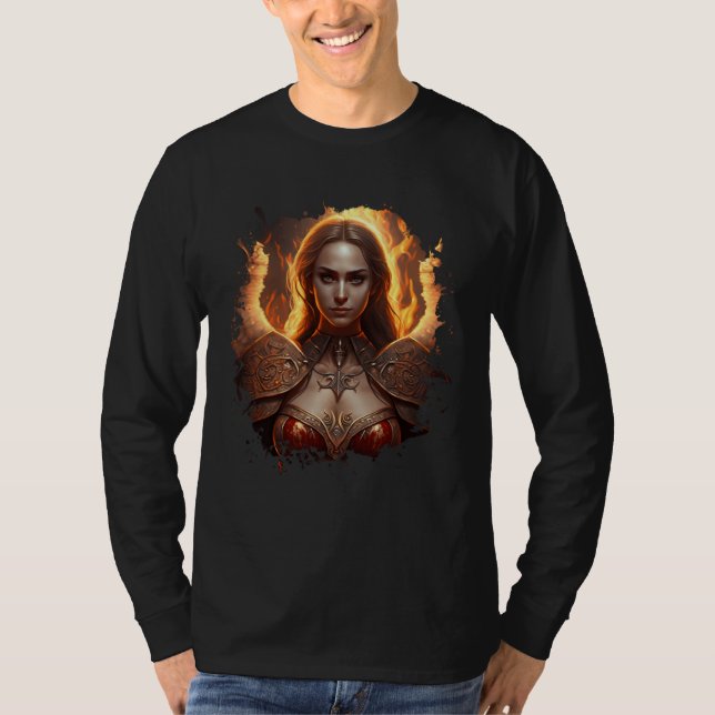 Backprint Female Angel of Fire with Flames of Hell T-Shirt (Vorderseite)
