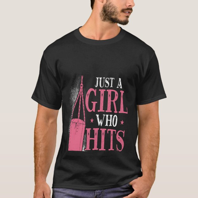 Backprint Just A Girl Who Hits Things Woman Boxing T-Shirt (Vorderseite)