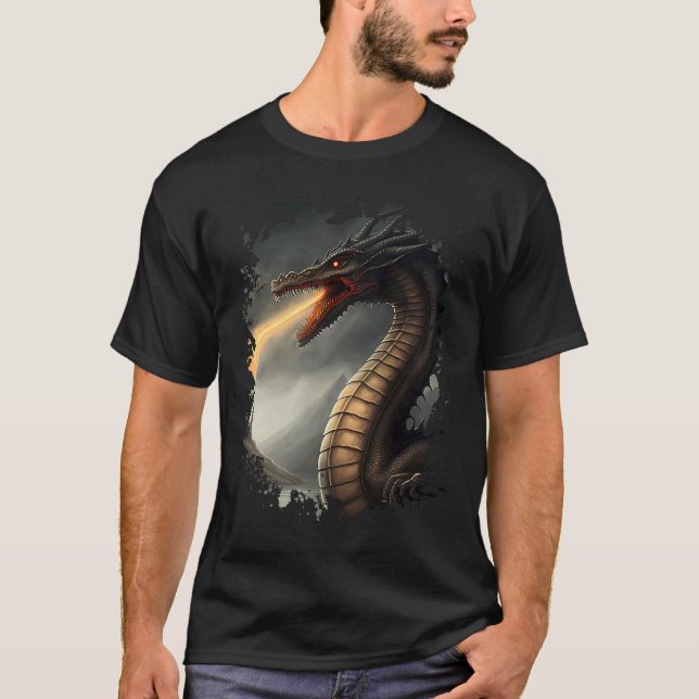 Backprint Loch Ness Monster The Fire Breathing T-Shirt (Vorderseite)