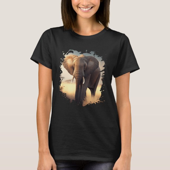 Backprint Lonely elephant in the African savanna T-Shirt (Vorderseite)