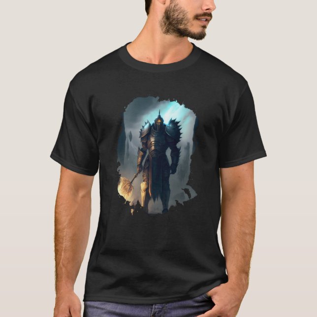 Backprint Mighty knight in armor with fire sword T-Shirt (Vorderseite)