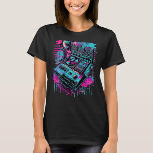 Backprint Retrowave DJ Techno Futuresynth Synthwav T-Shirt