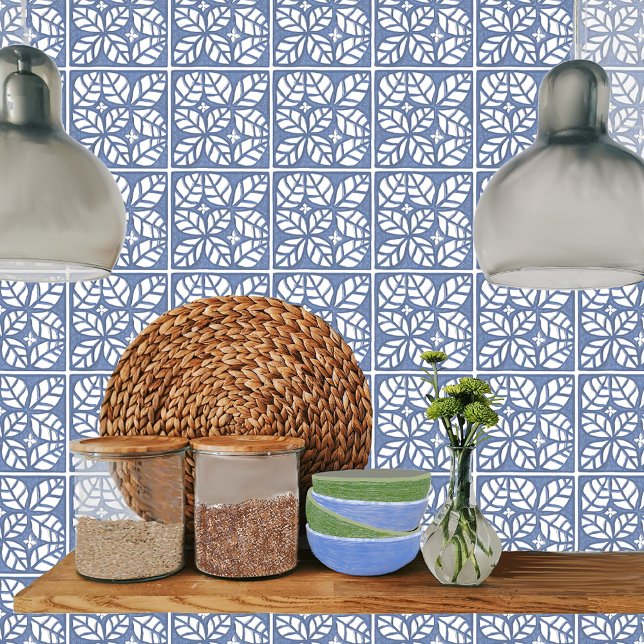 Backsplash Fliesen, blau und weiß Fliese (Blue Ovate Leaf kitchen backsplash tile. Can be installed vertically, horizontally or diagonally. )