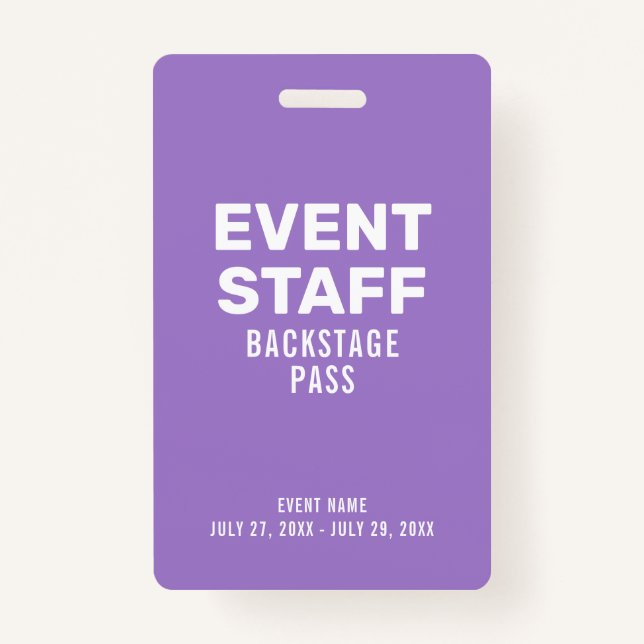 Backstage Pass Event Staff Purple ID Badge Ausweis (Vorderseite)