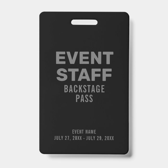 Backstage-Pass-ID-Abzeichen für Black Gray Event-M Ausweis (Vorderseite)