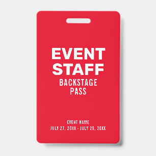 Backstage-Pass-ID-Abzeichen für Red Event-Mitarbei Ausweis