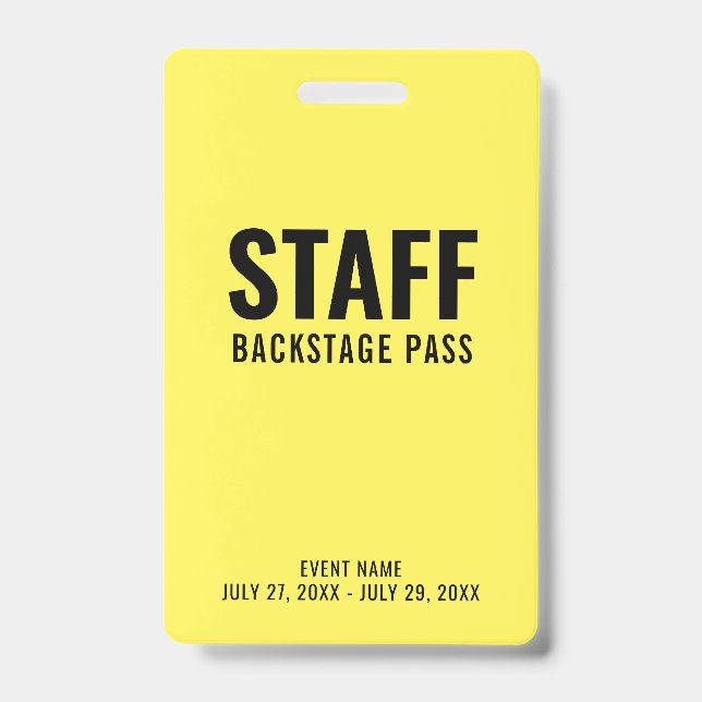Backstage Pass Yellow ID Abzeichen Ausweis (Vorderseite)