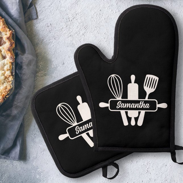 Backtriebmittel Monogramm Ofenhandschuh & Topflappen-Set (Baking Utensils Monogram Oven Mitt & Pot Holder Set)