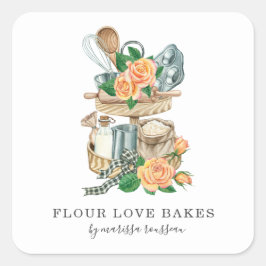 Backutensilien Bäckerei Bäcker Aquarellfarbe Quadratischer Aufkleber
