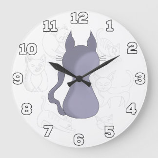 Backward Shy Cat Große Wanduhr