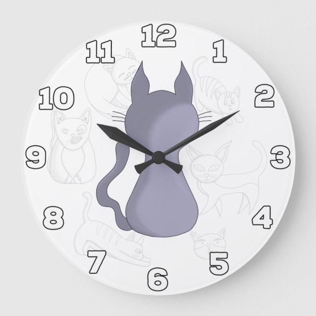 Backward Shy Cat Große Wanduhr (Vorderseite)