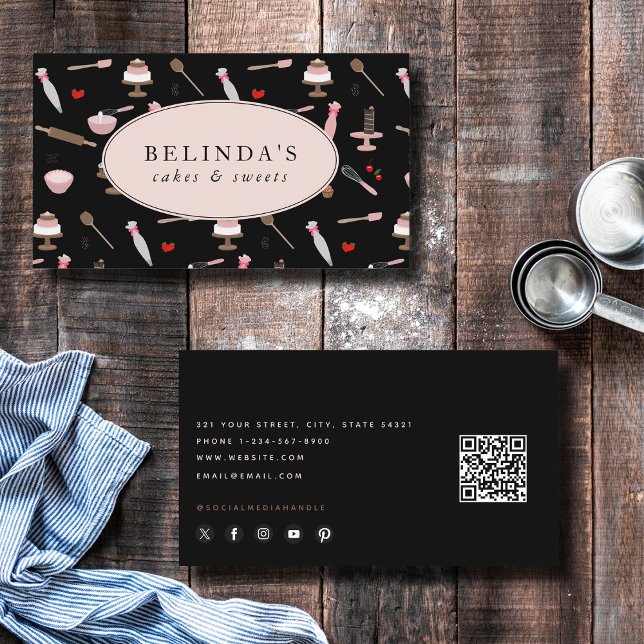 Backwaren & Kochen Backwaren Kochen QR Code Visitenkarte (Baking & Cooking Utensils Bakery Cooking QR Code Business Card)