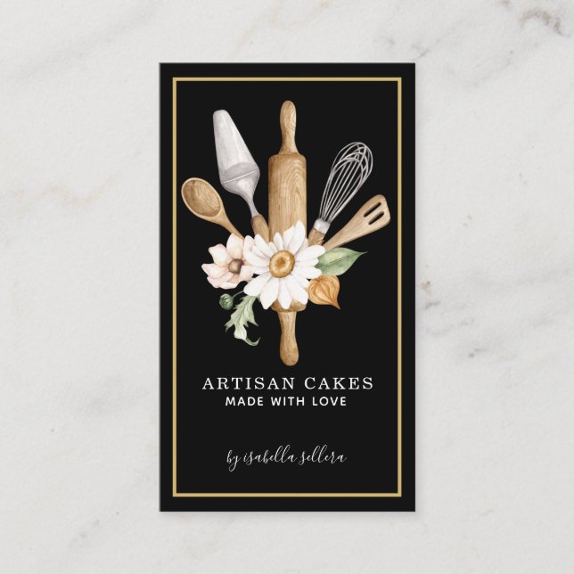 Backwaren Konditorei Koch Aquarell Backwerkzeuge S Visitenkarte (Vorderseite)