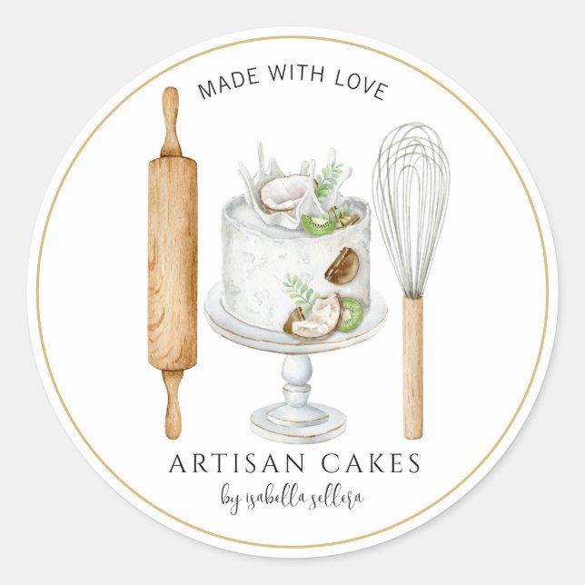 Backwaren Konditorei Koch Baker Cake Product Label Runder Aufkleber (Vorderseite)